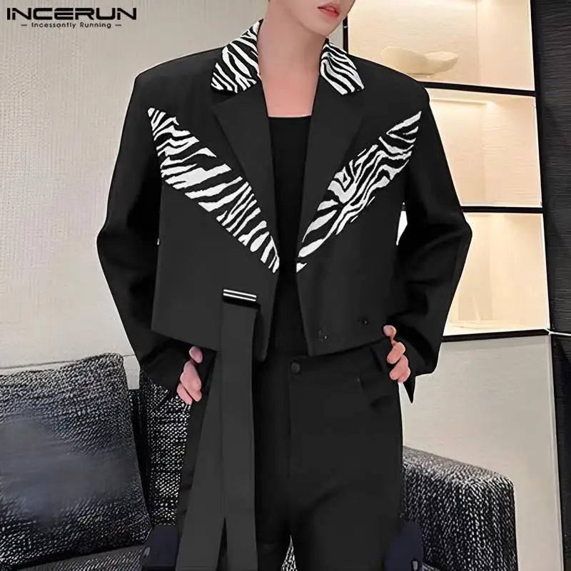 2023 Men Blazer Lapel Long Sleeve Patchwork Button Casual Suits Streetwear Korean Style Fashion Male Crop Coats S-5XL INCERUN