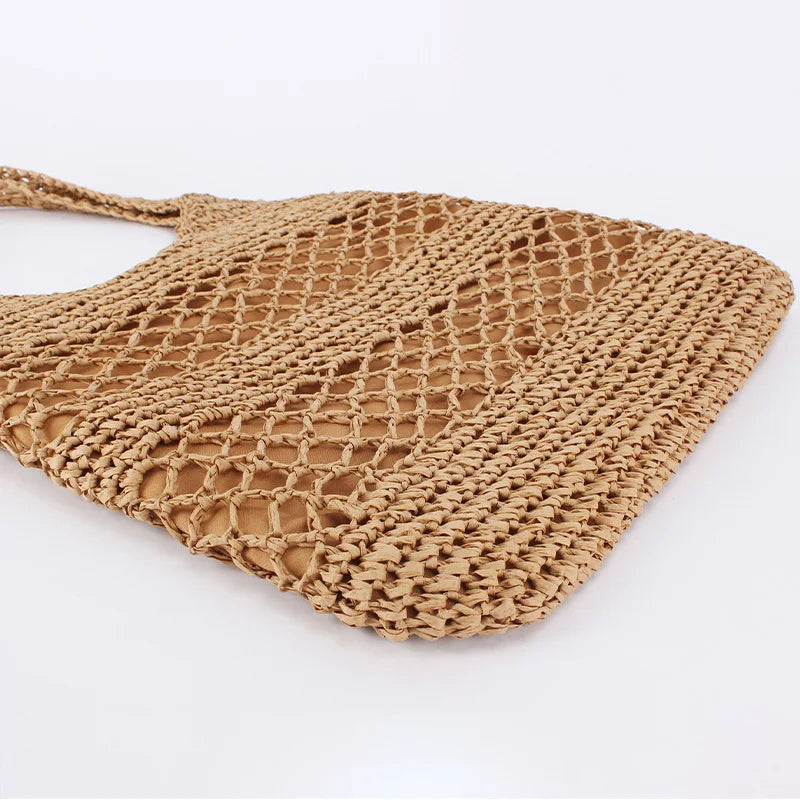 Casual Hollow Straw Women Shoulder Bags Handmade Woven Large Capacity Tote Bag Summer Beach Handbags Simple Bali Purses 2024