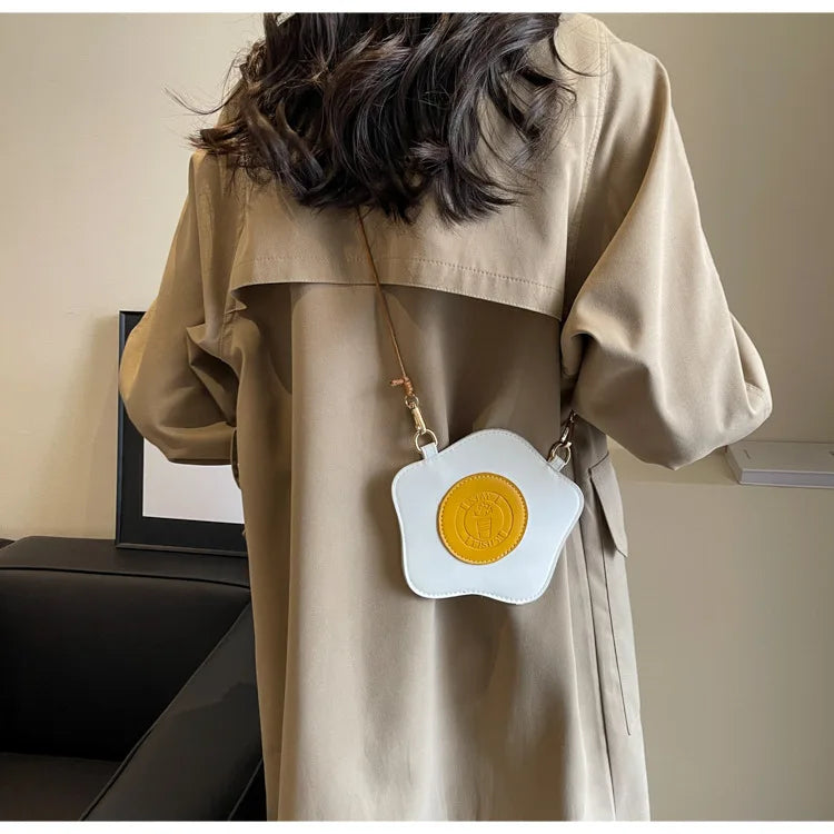 Conjunto creativo de 2 piezas para mujer, bolso bandolera con forma de pan tostado y huevos fritos, bolso de hombro pequeño 2024