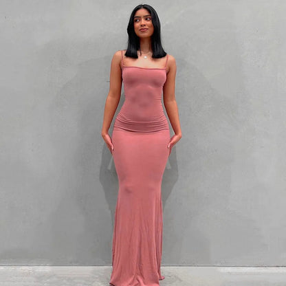 Robe longue en satin sans manches dos nu pour femme, tenue moulante élégante et sexy, tenue d'été pour fête d'anniversaire, club, 2023