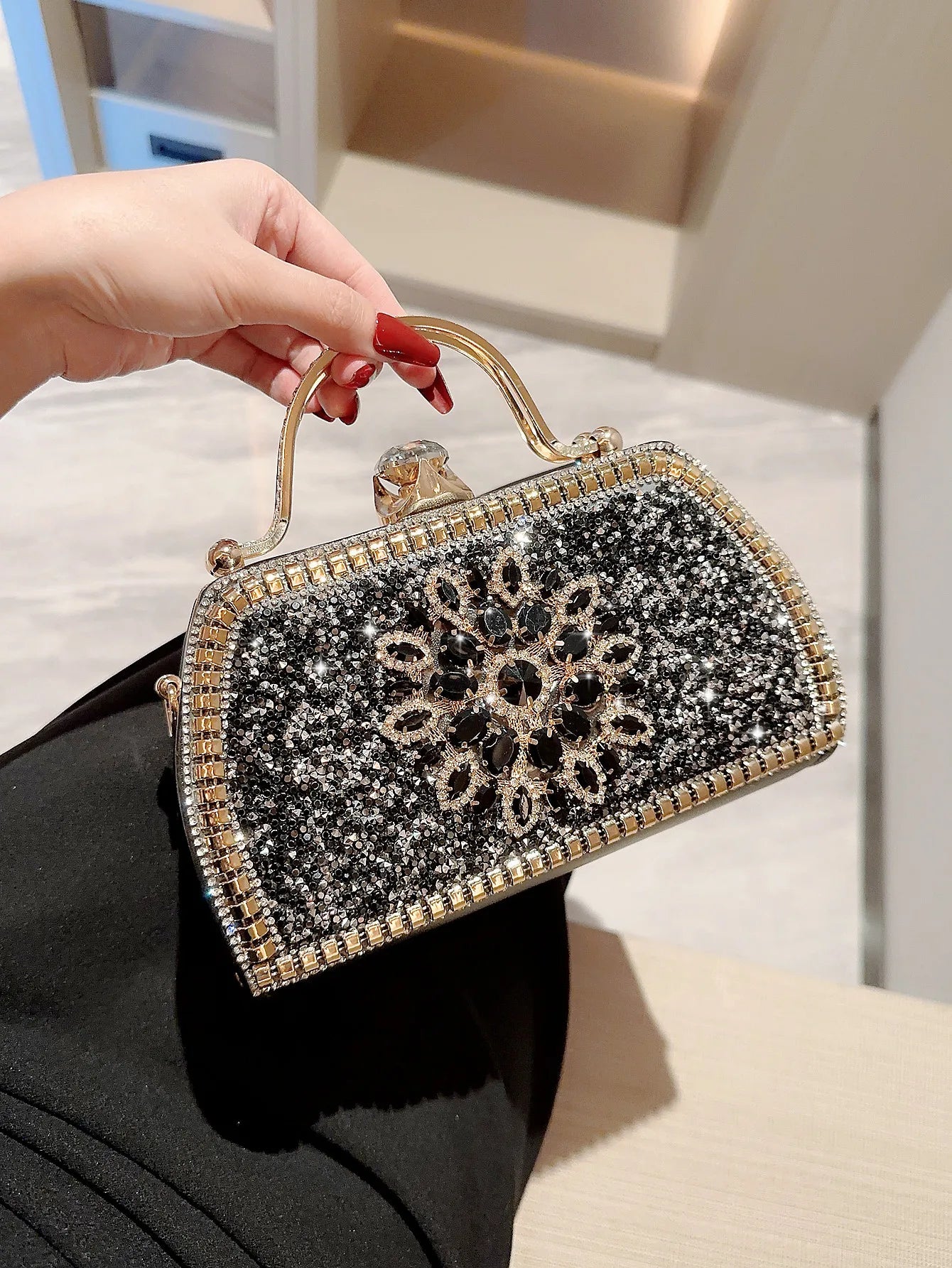 Bolso de noche de lujo para mujer, bolso de mano brillante con diamantes de imitación, bolso de banquete, bolso de mano de alta calidad