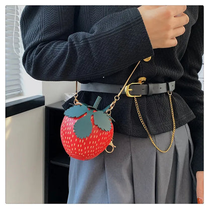 Lindo bolso de hombro con fresas, bolso cruzado con cadena pequeña para mujer, lindo bolso para teléfono