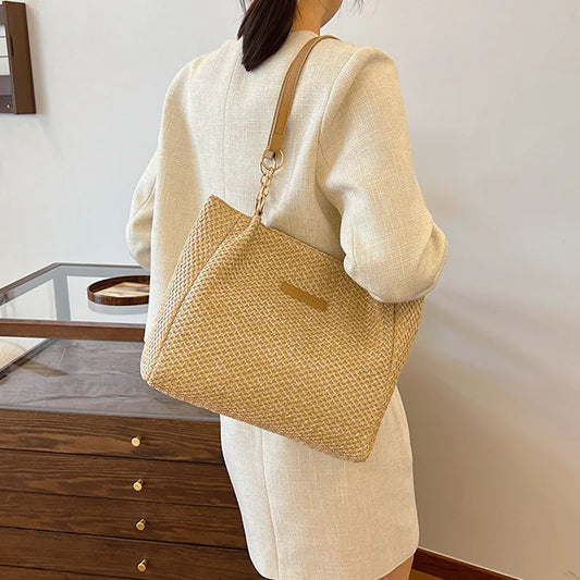 Bolso tejido de paja de moda, bolsos de mano de gran capacidad, bolsos casuales para mujer, bolsos de playa de lujo y de diseñador 2024