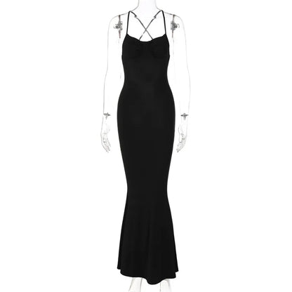 Dulzura Solid Black Backless Long Dress For Women Bodycon Sexy Slim Maxi Dress Party Club Outfits Summer Wholesale Items