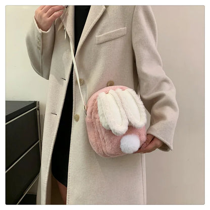 Plush Rabbit Single Shoulder Bag Doll Crossbody Bag For Girls 2024 New Cute Small Coin Wallet Phone Bag Toys For Children