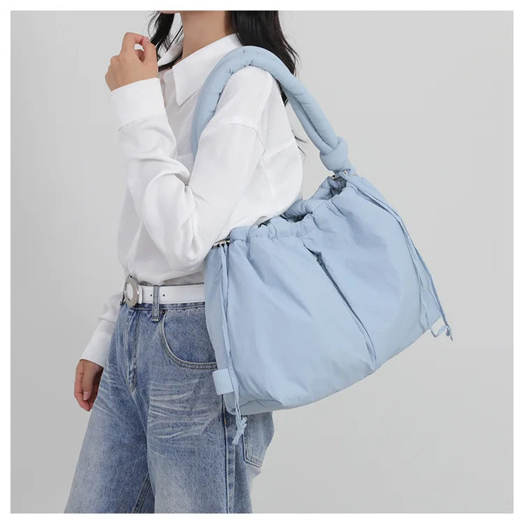 Fashion Large Capacity Puffer Tote Bag Designer Padded Women Handbag Nylon Knotted Strap Shoulder Crossbody Bag Big Shopper Bags