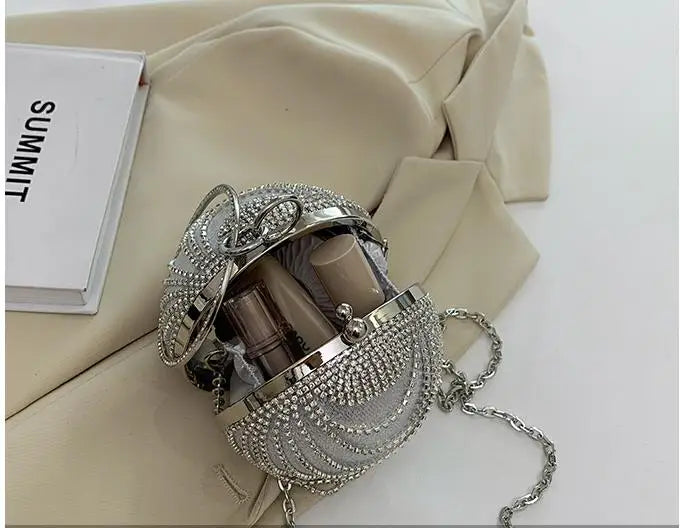 Bolso de noche de moda con incrustaciones de diamantes, bolso pequeño redondo para mujer, bolso de boda con forma de bola