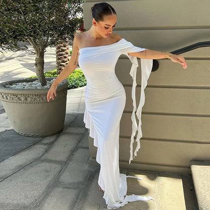 Dulzura One Shoulder Ruffle Maxi Dress Irrigrual Party Long Dress Evening Birthday Clothes Elegant Outfits 2023 Summer