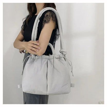 Casual Large Capacity Puffer Tote Bag Designer Padded Nylon Women Handbags Knotted Strap Shouder Crossbody Bags Warm Sac 2024