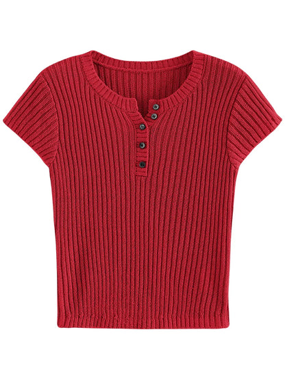 FSLE Knitted Women T-Shirt Commuting Versatile Casual Top 2024 Summer New Design Thin Short-Sleeved Female Top 24FS12196