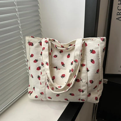 Sac fourre-tout décontracté à motif de fraises, grande capacité, sacs à bandoulière pour femmes, sacs à main chics et simples, grand sac de courses en nylon, sacs à main pour étudiants