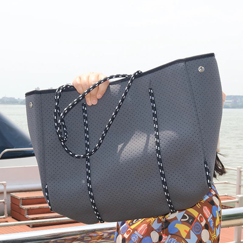 casual Neoprene large capacity tote bag solid color women shoulder bags waterproof lady handbags summer beach bag travel big2022