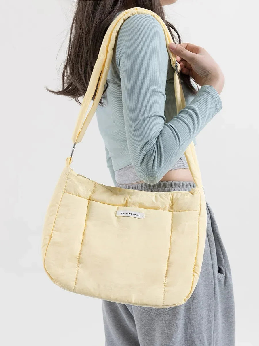 Bolsos de hombro de nailon informales para mujer, bolsos tipo bandolera acolchados de color caramelo, bolsos de mensajero pequeños, bolsos de mano para mujer 2024