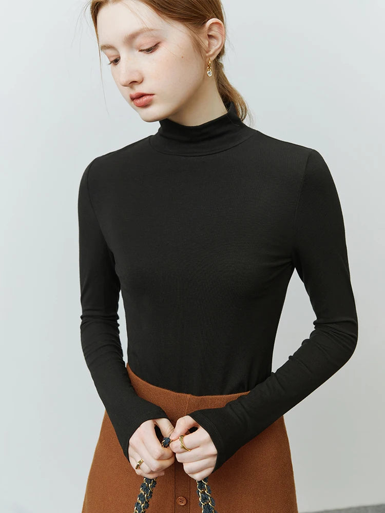 FSLE Casual Skin-friendly Soft Waxy Turtleneck Slim Bottoming Shirt Women Winter Long-sleeved Solid Knitted Sweater Female