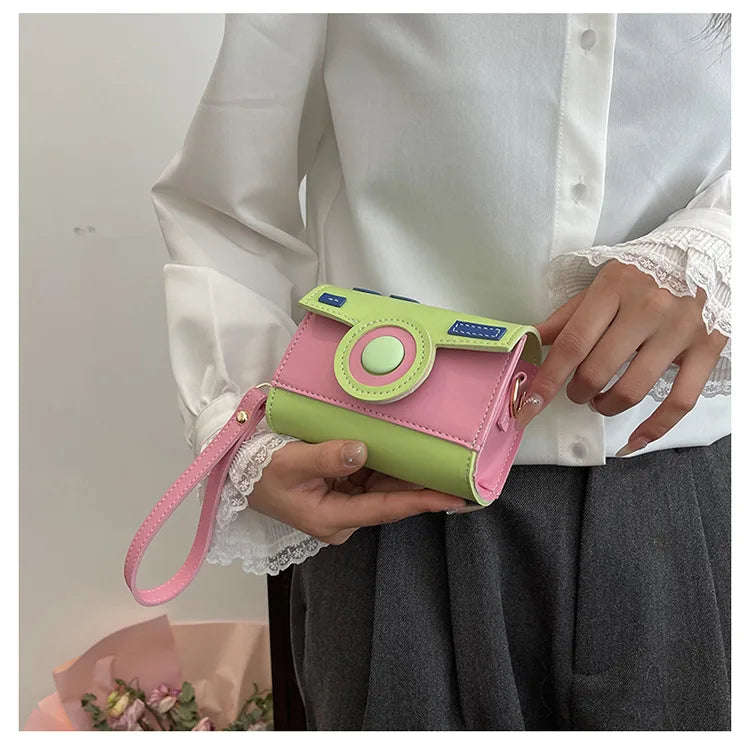 New Women Cute Contrasting Colors Camera Shape Clutch Ladies Casual Mini Crossbody Bag Small Shoulder Bag Purse Messenger Bags