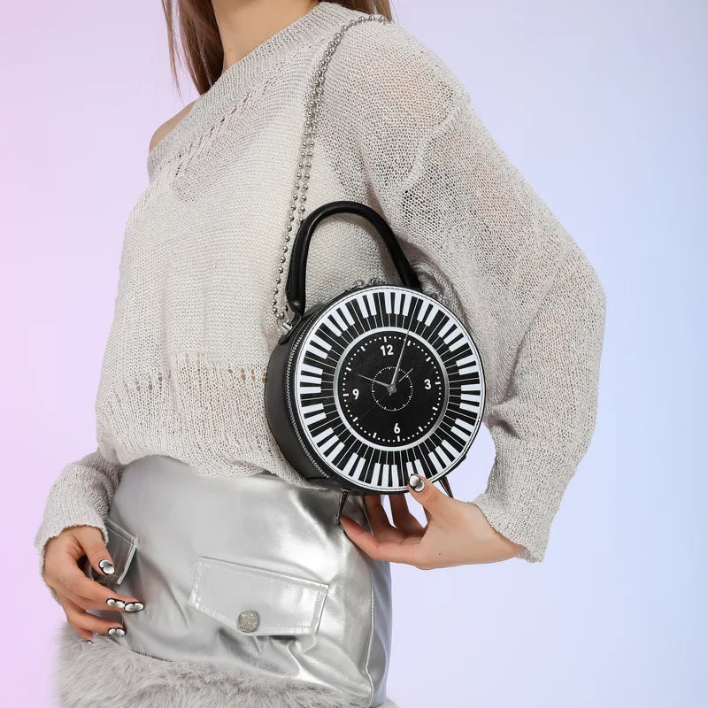 Bolso de hombro para mujer, bolso redondo creativo 2024, lindo bolso cruzado con forma de reloj, bolso pequeño con cadena para mujer