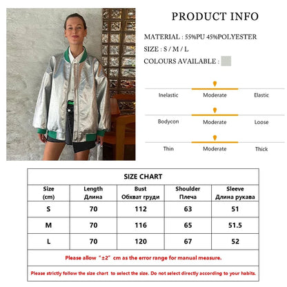 Suninheart Sliver Pu Leather Jackets for Women Winter Stand Collar Long Sleeve Jacket Streetwear Patchwork Zip Coat Female