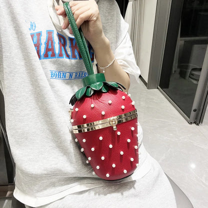 Fashion Luxury Designer Handbags Strawberry Shape Bucket Shoulder Bag For Women Rivet Leather Chain Ladies Crossbody Bag