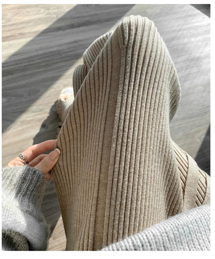 Suninheart Tassels Wide Leg Knitted Pants Women Winter Stripe Loose Trousers Femme Casual Full Length Warm Sweater Pants 2022