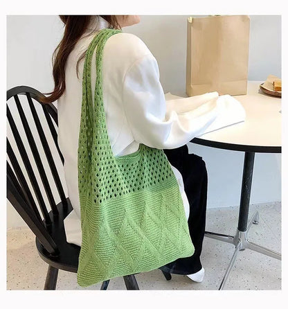 Casual Hollow Out Knitted Women Shoulder Bags Woolen Weave Large Capacity Tote Bag Summer Beach Bag Big Shopper Purses 2024