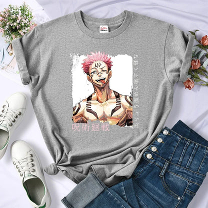 T-shirt pour femme, haut court, respirant, décontracté, style hip-hop, à manches courtes, animé Jujutsu Kaisen Ryomen Sukuna