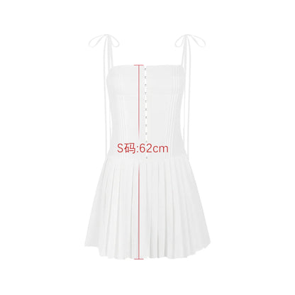 Suninheart - Vestido de verano blanco de corte A, elegante, con tirantes finos, ajustado, para fiesta, informal, fruncido, para mujer, 2023