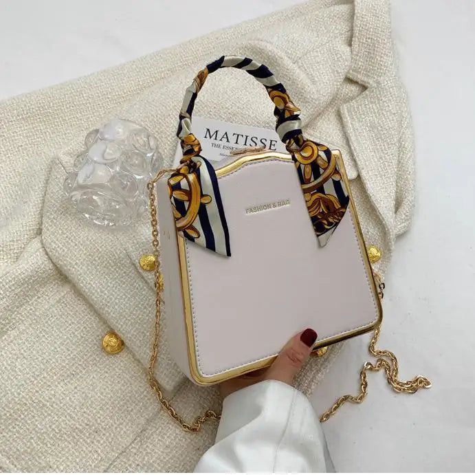 Silk scarf women's small square bag new fashion box bag brand retro chain handbag shoulder messenger bag