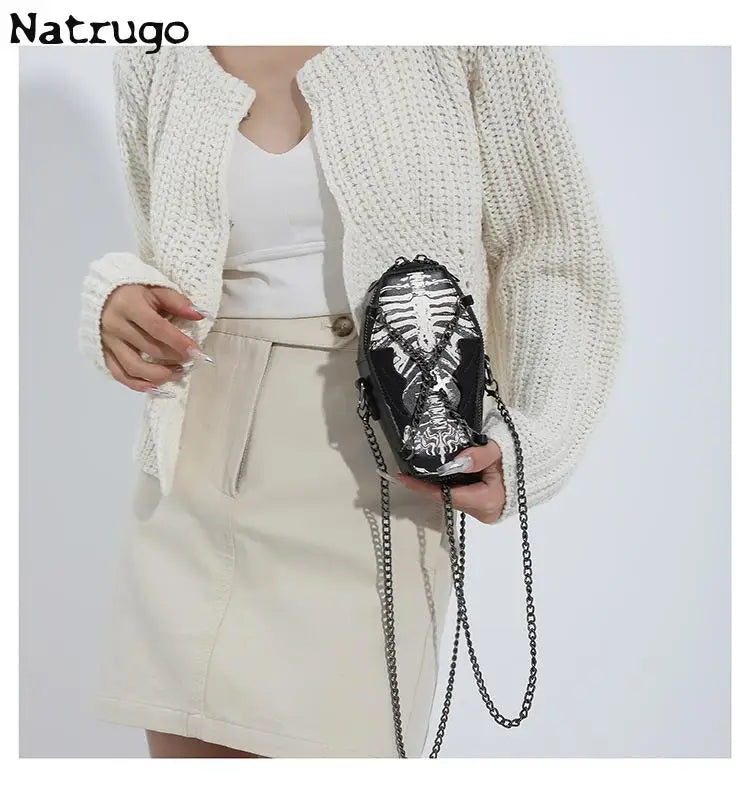 Halloween Cross Skull Printing Shoulder Bag Women Small Chain Crossbody Bag New Harajuku Small Square Bag