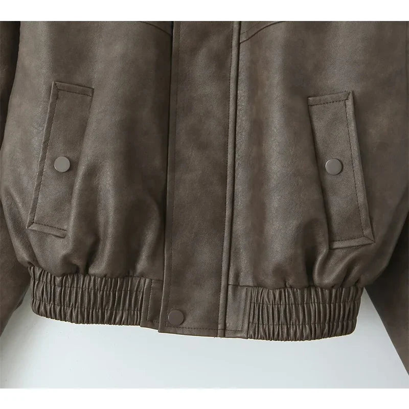 Suninheart Otoño Invierno Chaqueta de cuero sintético para mujer Abrigos Chaqueta con mangas de murciélago Chaquetas cortas de motociclista con cremallera