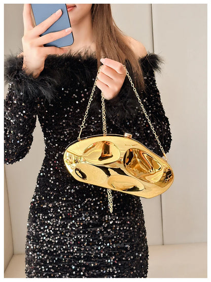 Bolso de mano tipo sobre de acrílico de moda para mujer, bolso bandolera de diseño con forma de cáscara de huevo, bolso de fiesta de noche irregular dorado y plateado