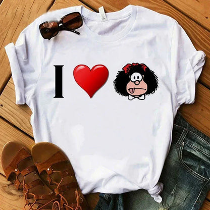 T-shirt imprimé PAZ Mafalda ou QUIERO Cafe pour femme, nouveau modèle, Harajuku, vêtements pour femme