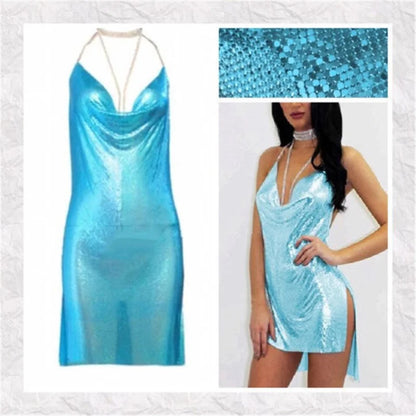 Vestidos de fiesta de metal con cuello halter de diamantes 2024, vestido de verano sexy dorado y plateado, vestidos sin espalda con lentejuelas para mujer, envío directo