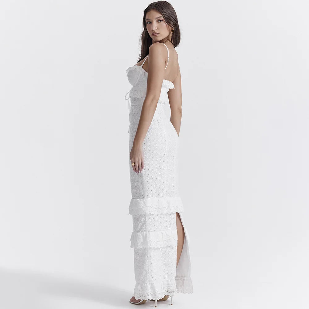 Suninheart Vestido de verano de alta calidad para invitadas de boda para mujer 2023 Vestido largo de fiesta de cumpleaños de noche de estilo francés blanco para ocasiones especiales