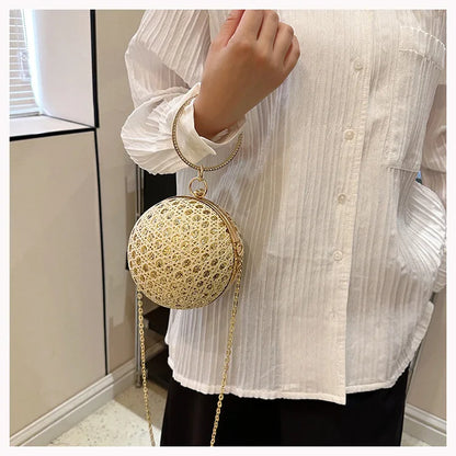 Women Evening Day Clutch Colorful Crystal Diamonds Round Ball Shaped Clutches Lady Handbag Wedding Purse Chain Shoulder Bag