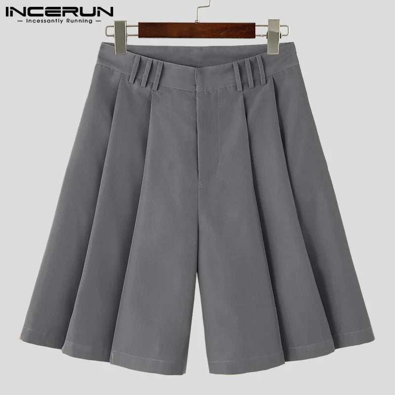 2023 Men Shorts Pleated Solid Color Loose Summer Casual Men Bottoms Korean Style Streetwear Leisure Male Shorts S-5XL INCERUN