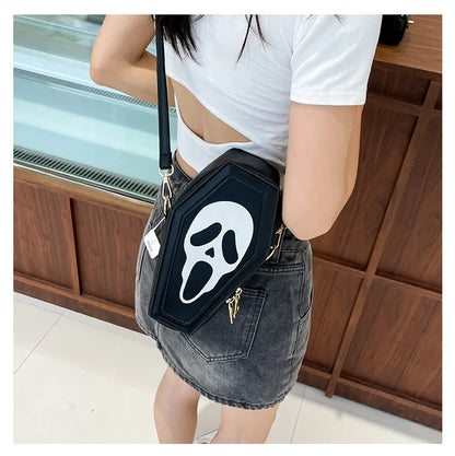 Bolso bandolera con forma de ataúd de fantasma de Halloween, con calavera gótica, divertido bolso de hombro para mujer