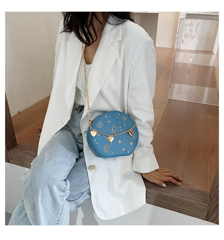 Fashion Starry Sky Round Bags Women Crossbody Bag Luxury Chain Circular Shoulder Bag Lady Small Embroidery Women's Handbag