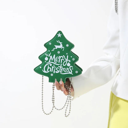 Bolso de mano con forma de árbol de Navidad de dibujos animados para mujer, mini bolso de mano con cadena y un solo hombro, bolso de diseñador, carteras y bolsos de mano