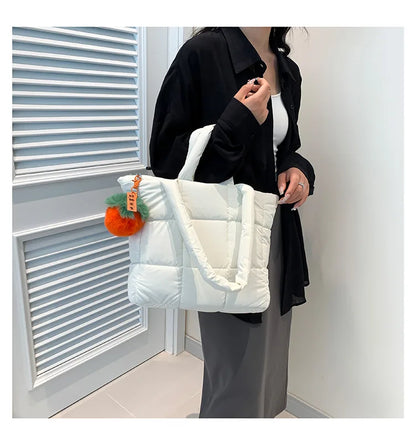 Bolso de mano acolchado informal de gran capacidad para mujer, bandolera de nailon y algodón, estilo shopper grande