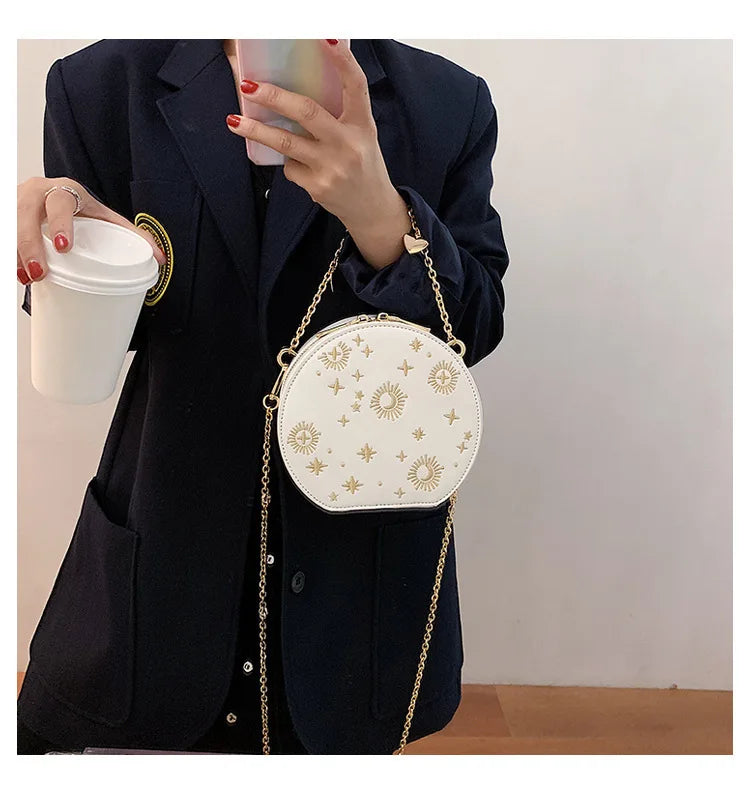 Fashion Starry Sky Round Bags Women Crossbody Bag Luxury Chain Circular Shoulder Bag Lady Small Embroidery Women's Handbag