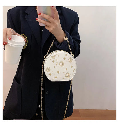 Fashion Starry Sky Round Bags Women Crossbody Bag Luxury Chain Circular Shoulder Bag Lady Small Embroidery Women's Handbag