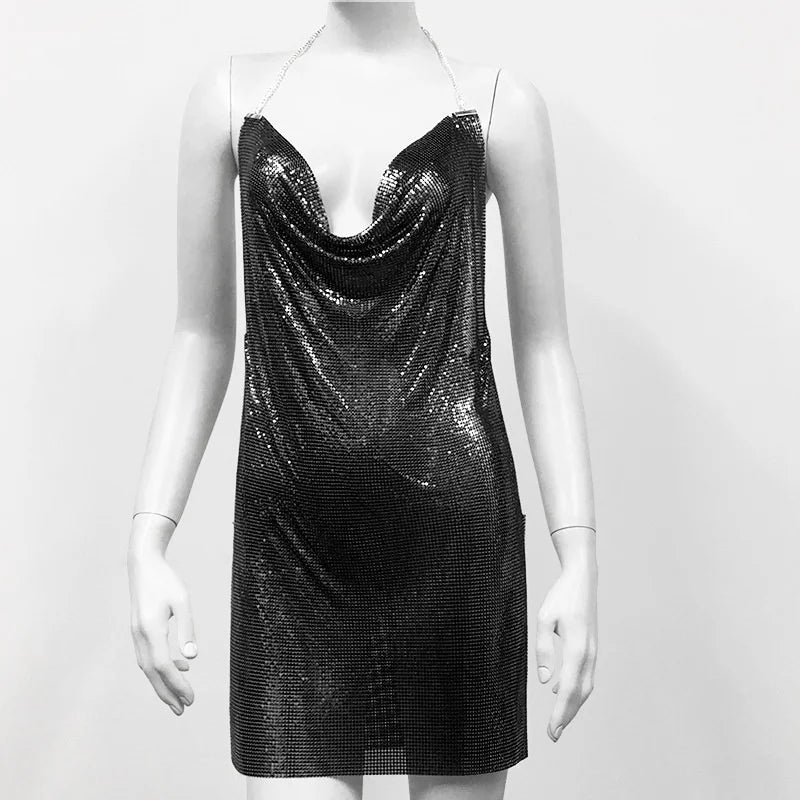 Robe sexy dos nu en strass et diamants pour femmes, tenue scintillante en maille métallique, tenue de soirée, de cocktail, de club, mini, pour dames