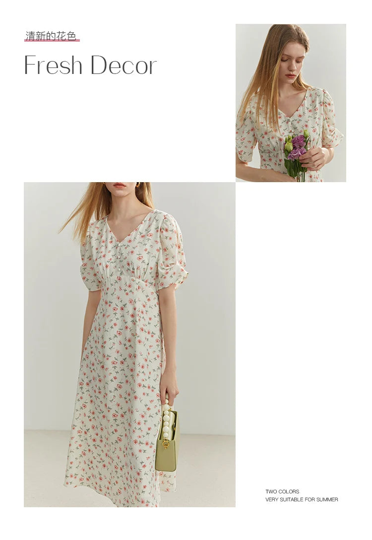 FSLE French Floral Artistic Sense Dress V-neck Elegant Retro Summer Travel Women's Dress Beach Dress 2022 New Style Two Optional