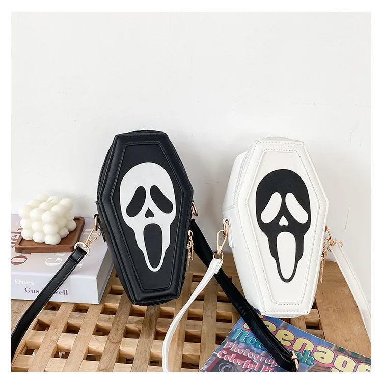 Bolso bandolera con forma de ataúd de fantasma de Halloween, con calavera gótica, divertido bolso de hombro para mujer