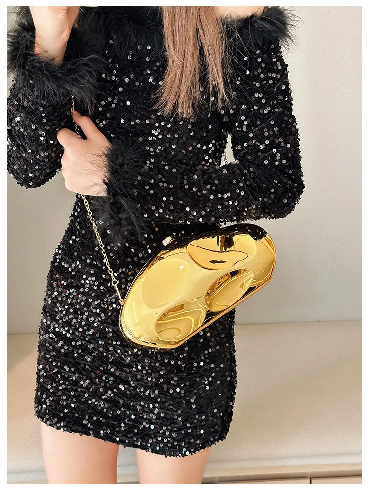 Bolso de mano tipo sobre de acrílico de moda para mujer, bolso bandolera de diseño con forma de cáscara de huevo, bolso de fiesta de noche irregular dorado y plateado