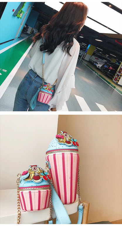 Cute Ice Cream Shape Shoulder Bag Embroidered Funny Crossbody Bag Mini Chain Messenger Bag Girls' Phone Bag