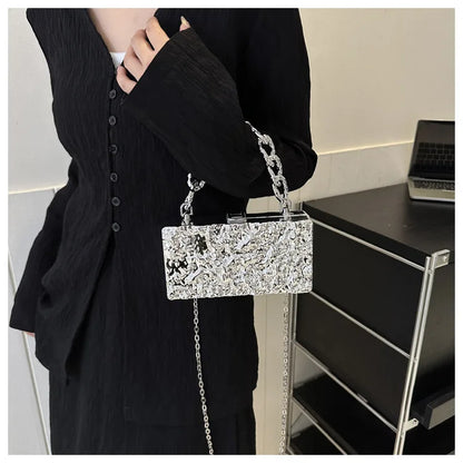 Bolso de mano acrílico con forma de caja de hielo y grietas para mujer, bolso bandolera portátil con cadena gruesa, bolso de cena para mujer, bolso de noche pequeño