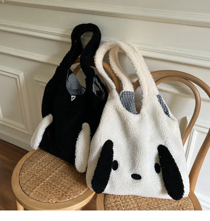 Bolso de hombro con orejas grandes de imitación de pelo de cordero para mujer, nuevo bolso de mano de felpa suave y cálido, bolso de compras de gran capacidad, bolsos kawaii