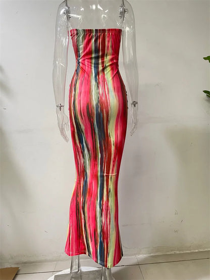 Robe longue à imprimé sexy pour femme, tenue élégante et moulante, vintage, tenue de soirée, bandage, vêtements pour femmes