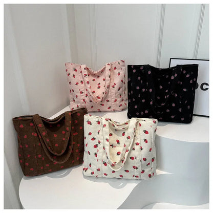 Sac fourre-tout décontracté à motif de fraises, grande capacité, sacs à bandoulière pour femmes, sacs à main chics et simples, grand sac de courses en nylon, sacs à main pour étudiants